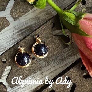 Blue sandstone stud statement dainty earrings/ round sandstone studs